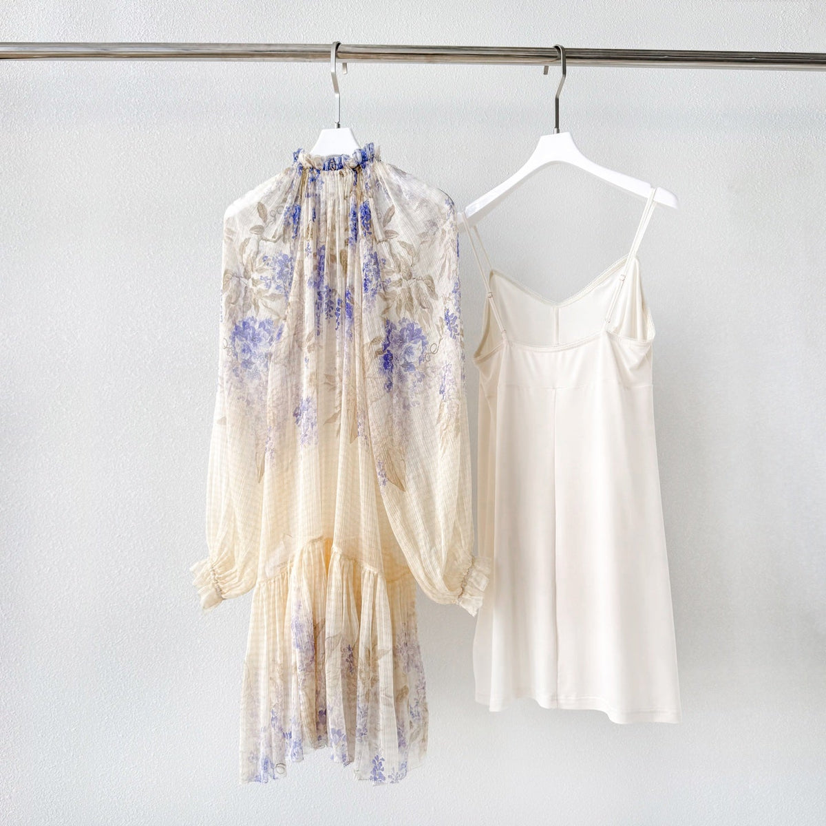 Indigo Wisteria Print Mini Dress with Camisole Liner Two-Piece Set