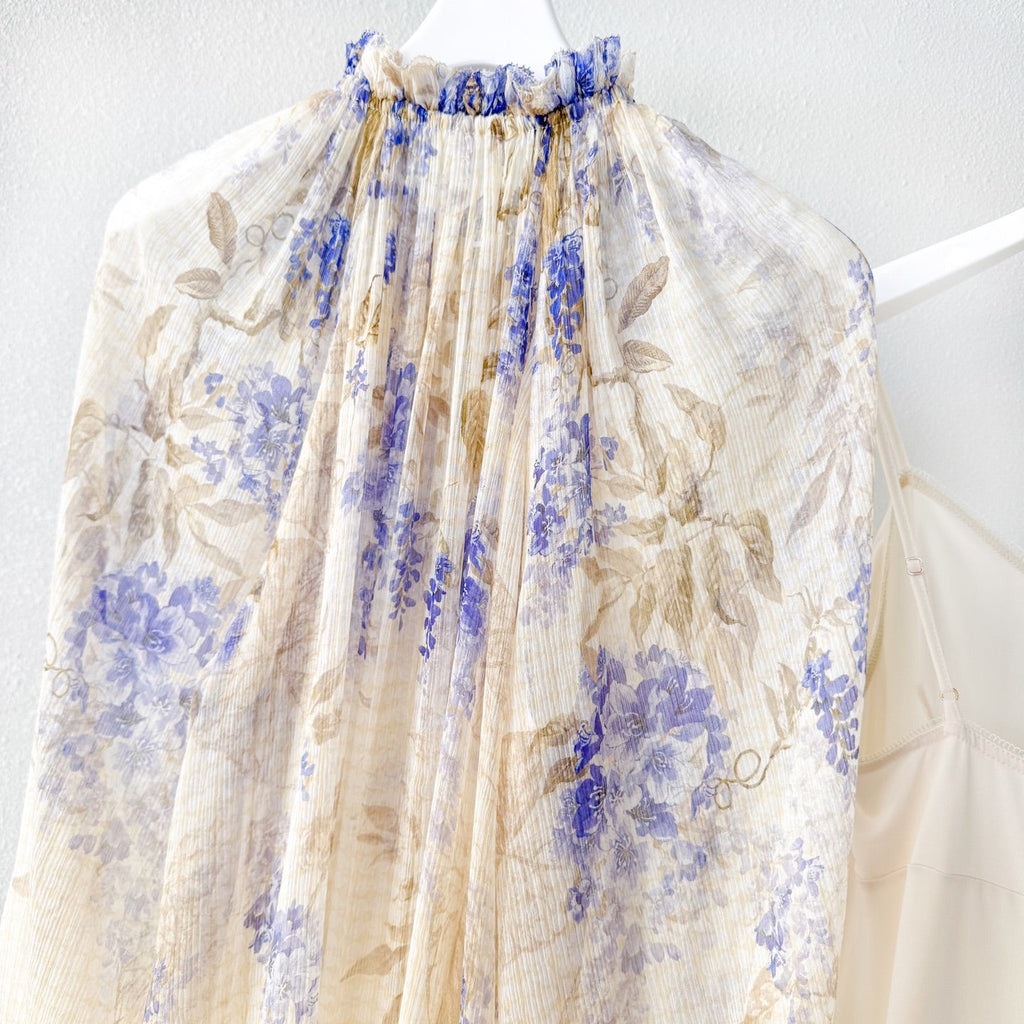 Indigo Wisteria Print Mini Dress with Camisole Liner Two-Piece Set