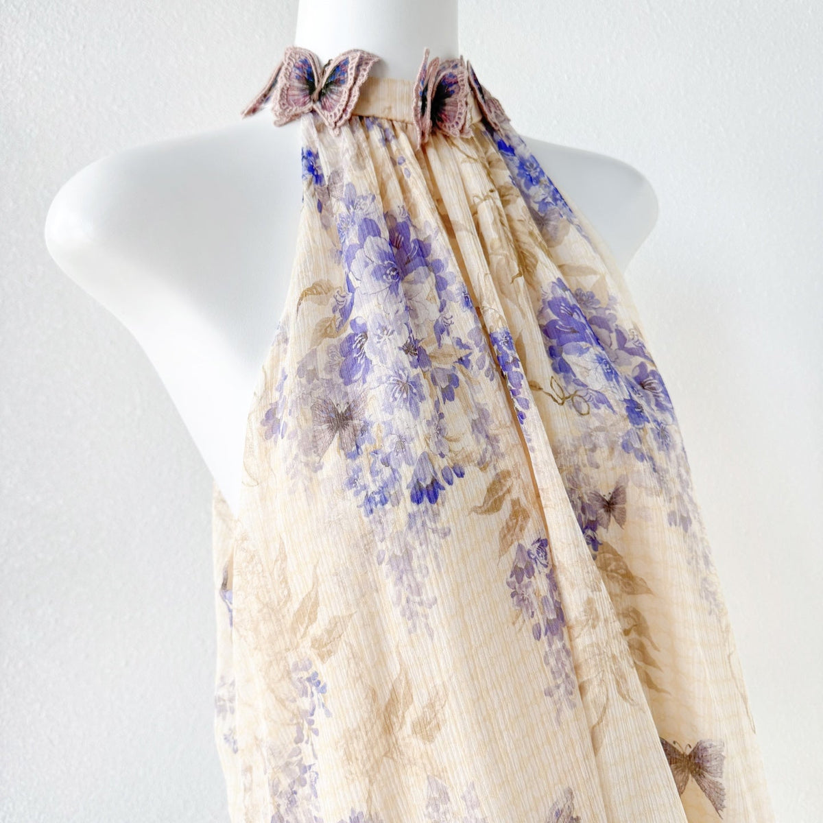 Indigo Wisteria Print Halter Neck Sleeveless Blouse