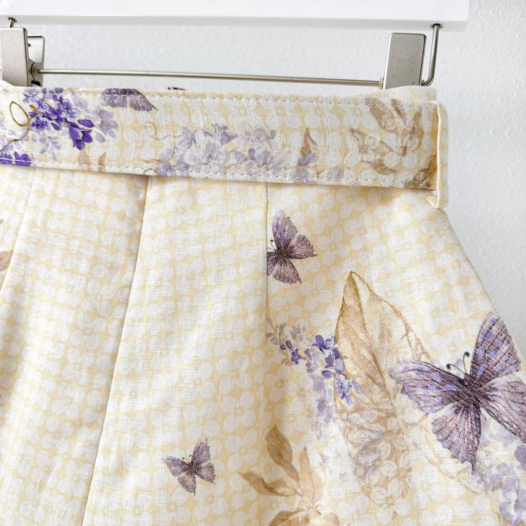 Indigo Wisteria Print High Rise Wide Leg Shorts