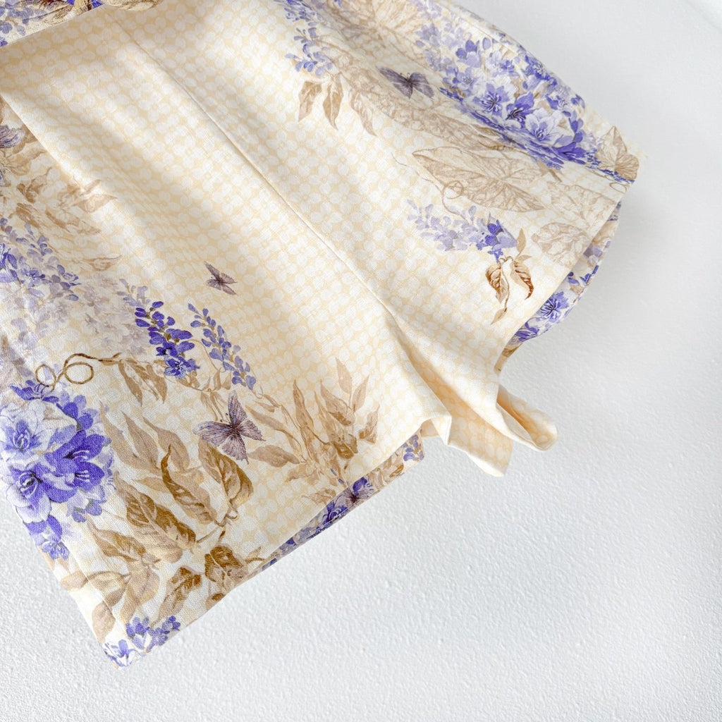 Indigo Wisteria Print High Rise Wide Leg Shorts
