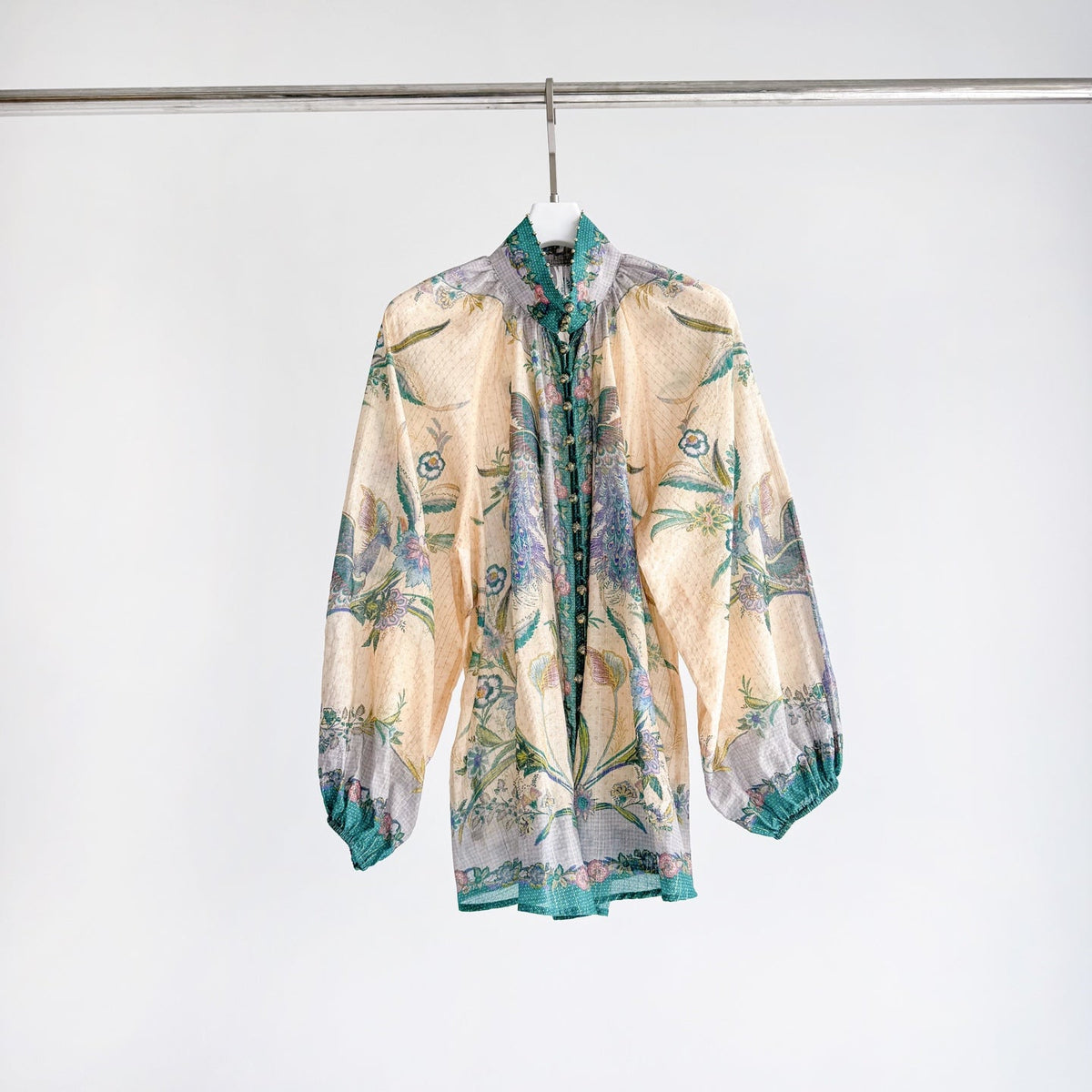 The Indra Billow Blouse Short in Cream Scarf Floral Two piece Set