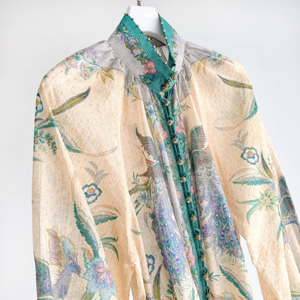 The Indra Billow Blouse Short in Cream Scarf Floral Two piece Set