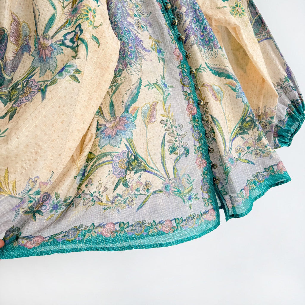 The Indra Billow Blouse Short in Cream Scarf Floral Two piece Set