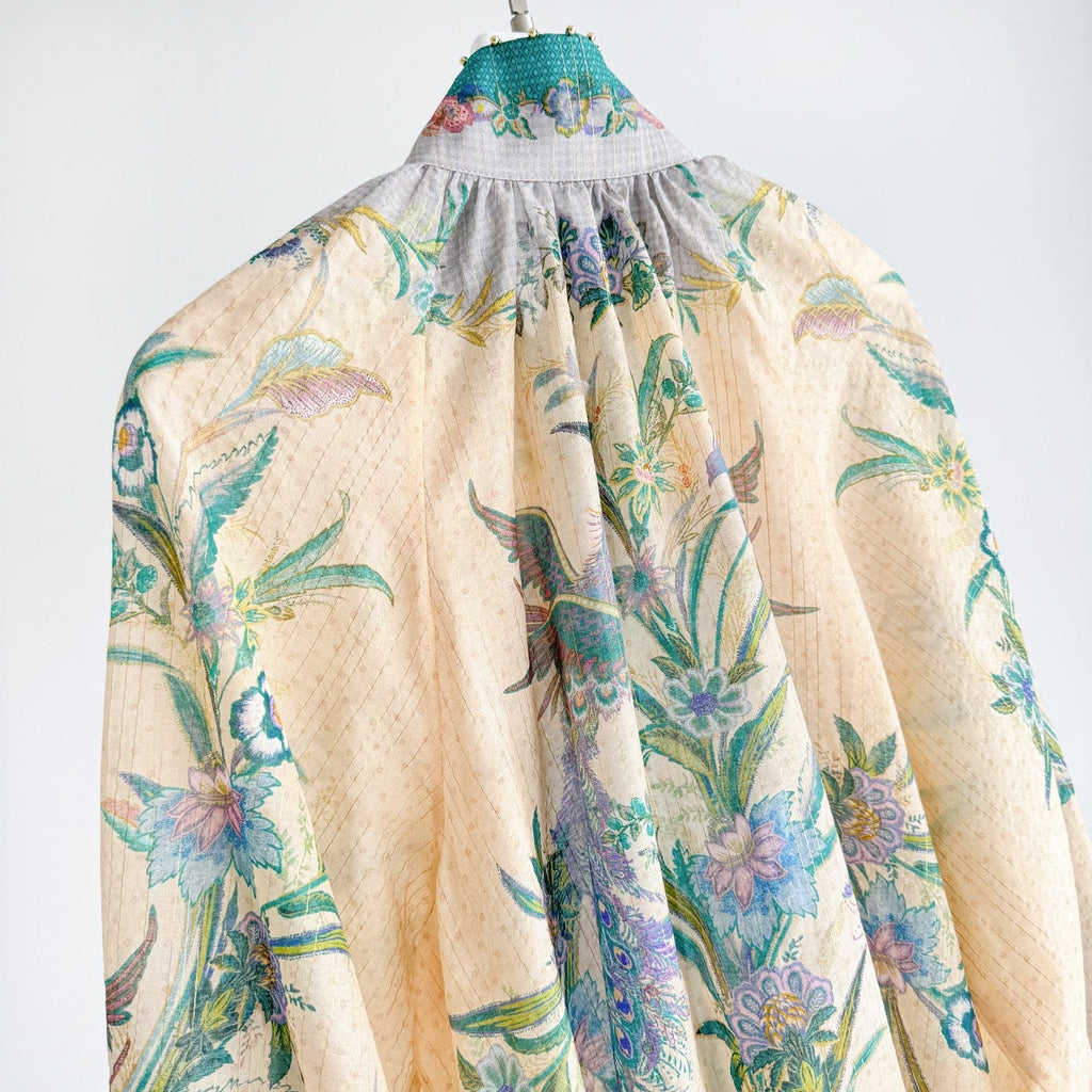 The Indra Billow Blouse Short in Cream Scarf Floral Two piece Set