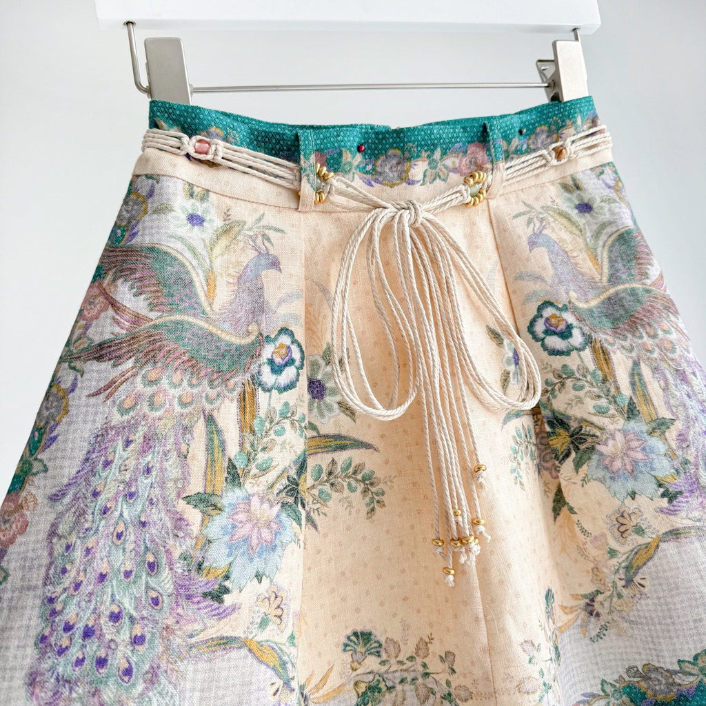 The Indra Billow Blouse Short in Cream Scarf Floral Two piece Set