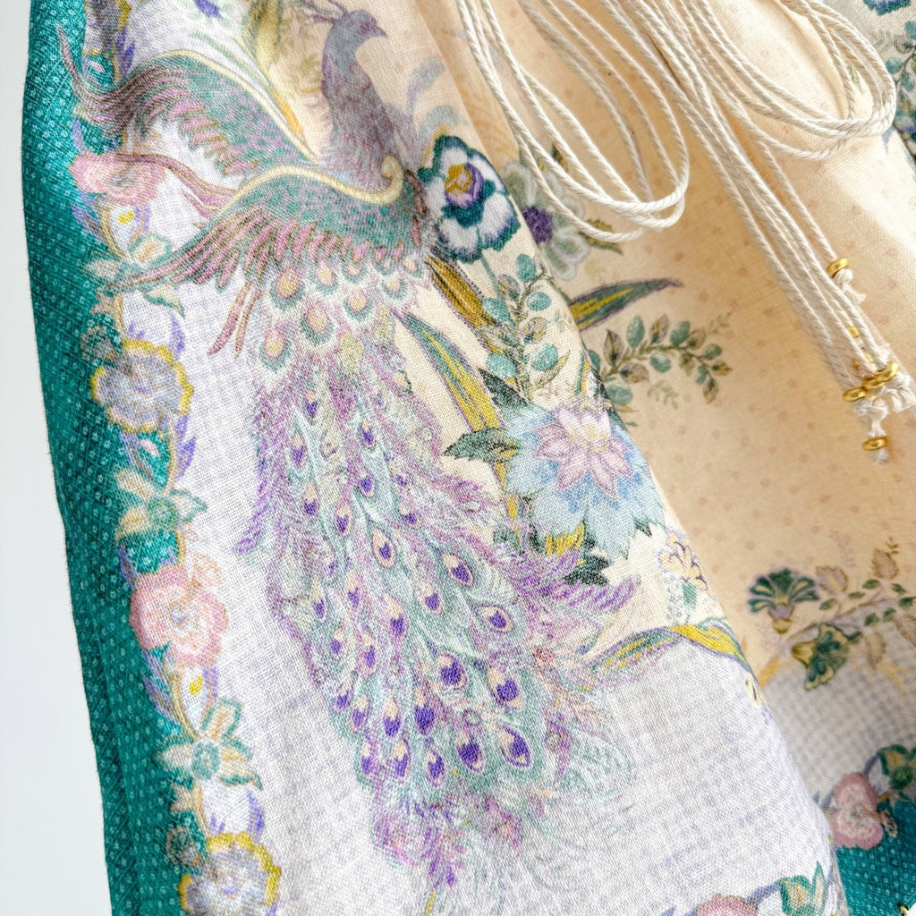 The Indra Billow Blouse Short in Cream Scarf Floral Two piece Set