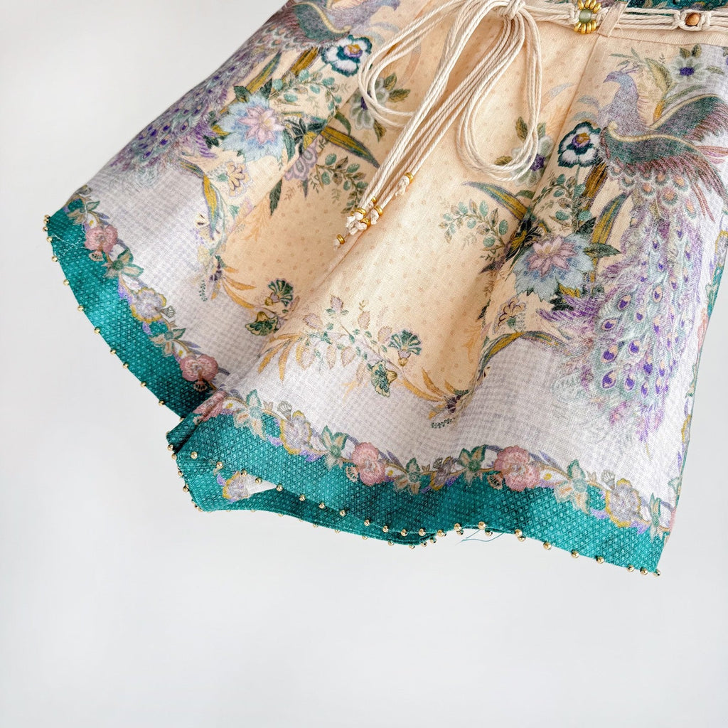 The Indra Billow Blouse Short in Cream Scarf Floral Two piece Set