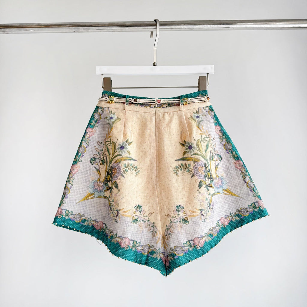 The Indra Billow Blouse Short in Cream Scarf Floral Two piece Set