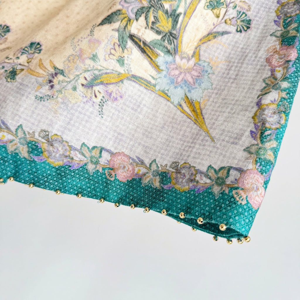 The Indra Billow Blouse Short in Cream Scarf Floral Two piece Set