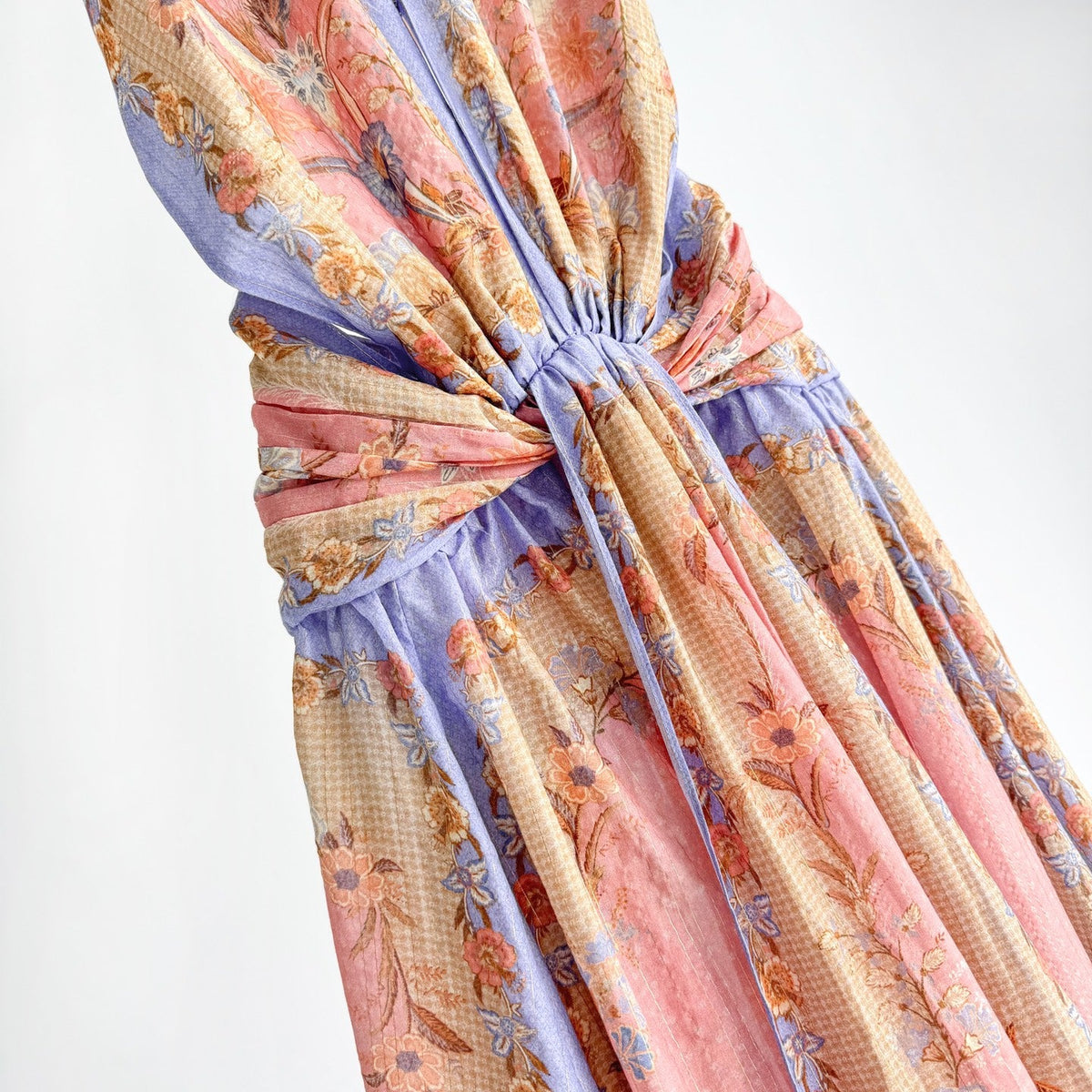 The Indra Plunge Halter Maxi Dress in Pink Scarf Floral