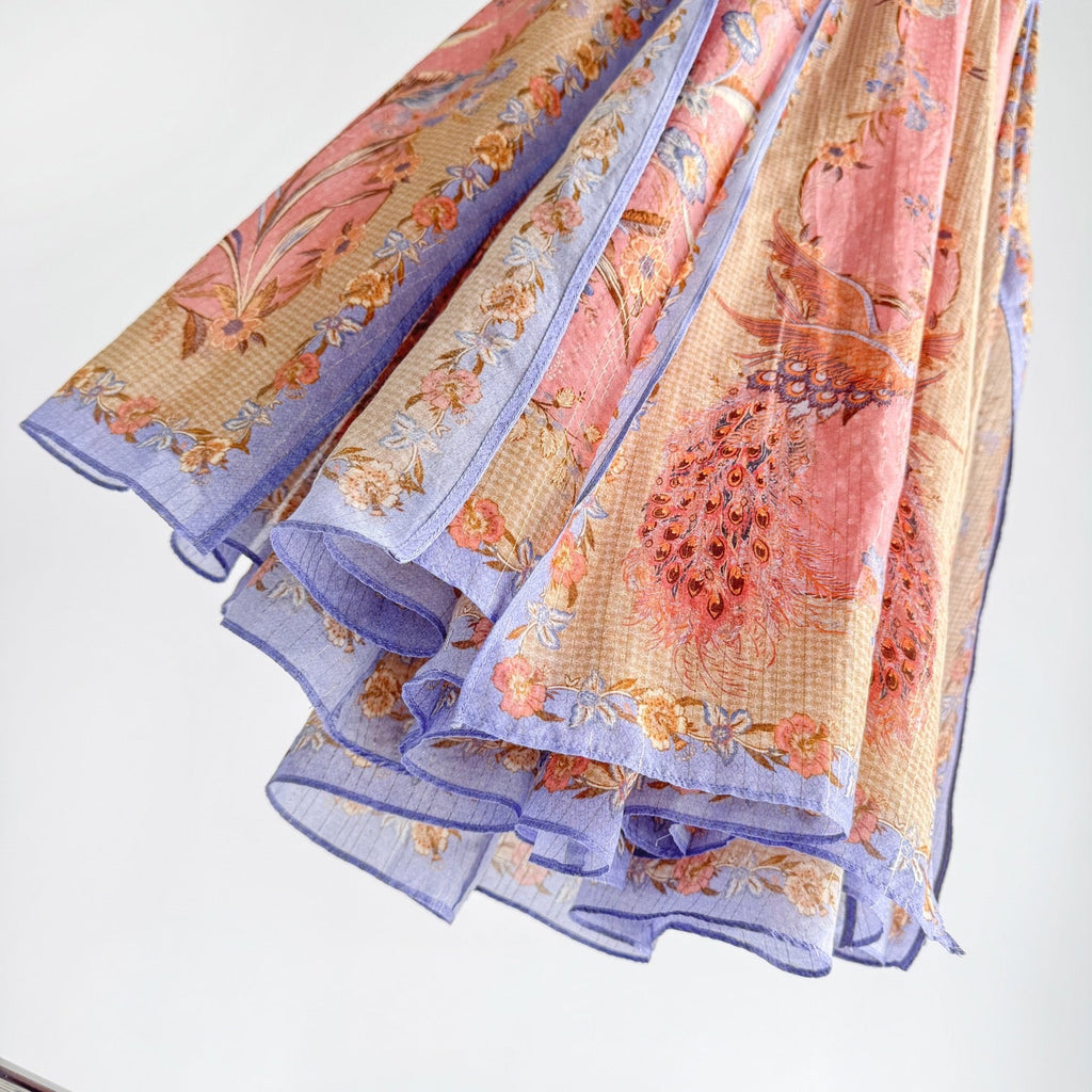 The Indra Plunge Halter Maxi Dress in Pink Scarf Floral