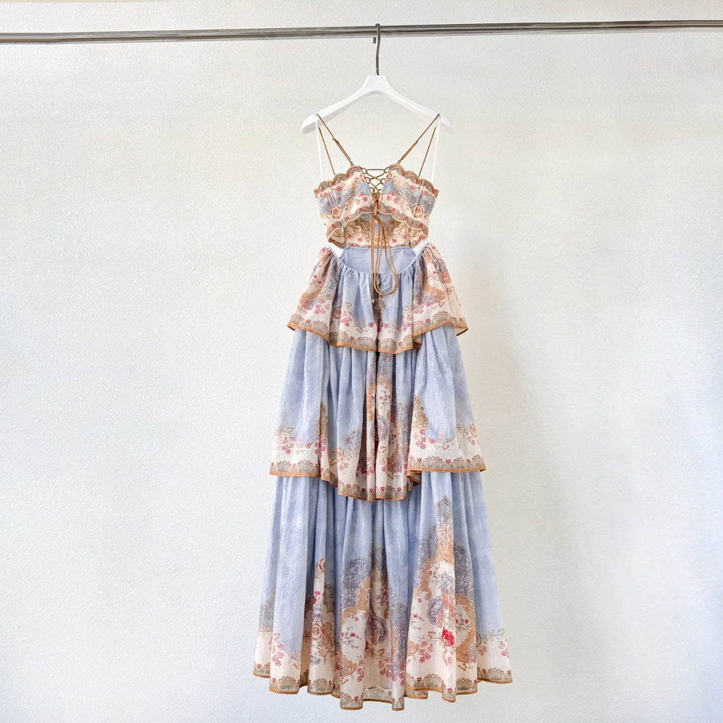 Mediterranean Holiday Floral Paisley Camisole Maxi Dress
